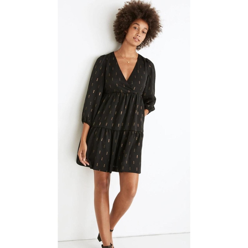 Madewell Black Mini Dress with Gold Pinstripe Detail